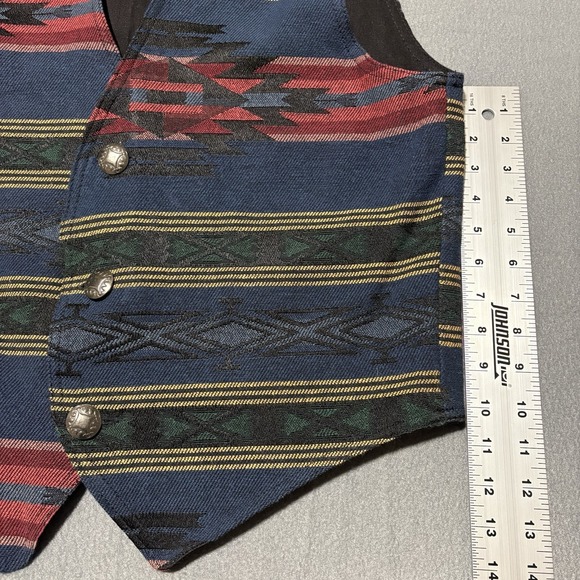 Vintage Tapestry Vest L Crop Cut Buckle Cinch Southwestern Artsy Aztec Native - Picture 6 of 11